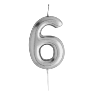 Casey 10cm Silver Numerical Birthday Candle Nr.6 Retail