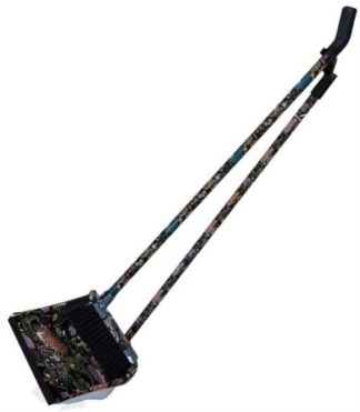 Totally Long Dust Pan Broom Set Black Floral Design Retail