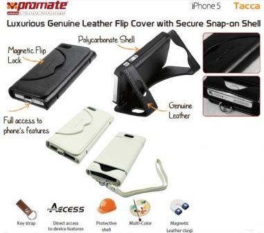 Promate Tacca iPhone 5 Luxurious Genuine Leather Flip Cover