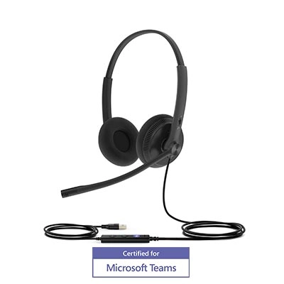 Yealink UH34 Dual USB-A Headset with leatherette ear cushions, MS Teams certified